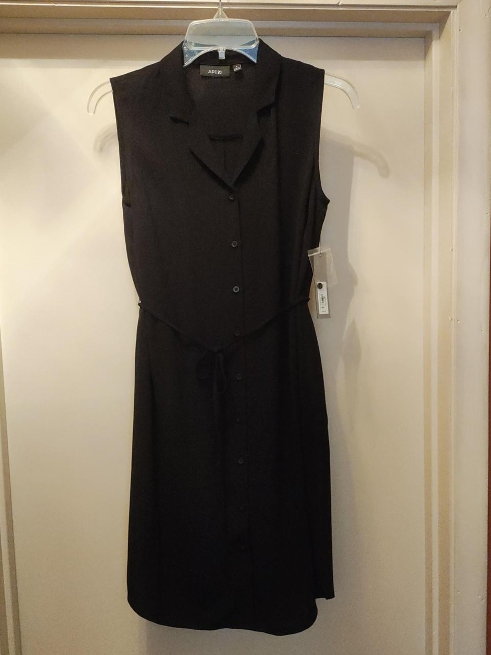 Apt. 9 Black Sleeveless Button-Front Shirt Dress with Waist Tie